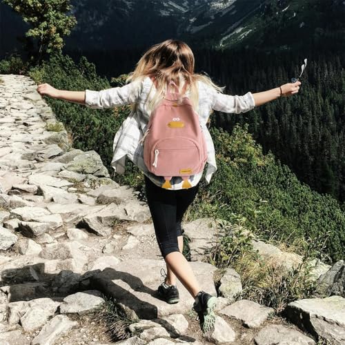 QUROXO Duck Cute Backpack, Large Capacity Corduroy Duck Backpack Aesthetic Kawaii Cartoon Daypack (Pink) 7