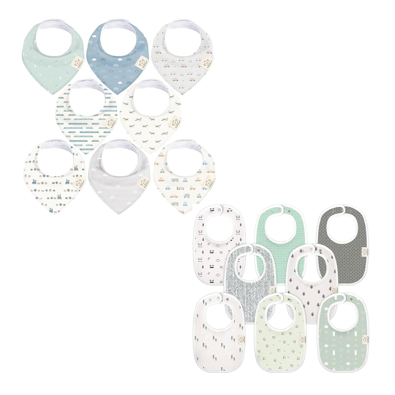 KeaBabies 8-Pack Baby Bandana Drool Bibs and 8-Pack Baby Bibs for Girls & Boys - Stylish Unisex Bandana Bibs, Teething Baby Bibs for Boy, Girl, Super Absorbent Bandana Drool Bibs