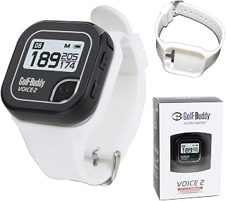 Golf Buddy Voice 2 Talking GPS Rangefinder (Bundle), Long Lasting Battery Golf Distance Range Finder & Silicon Strap Wristband