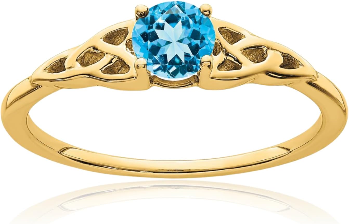 IceCarats 14K Solid Yellow Gold 0.33 carat Blue Topaz Heart Celtic Claddagh Knot Solitaire Ring Round Cut, Natural, Prong Set