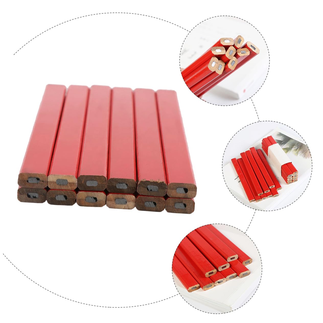 Homoyoyo Lápices de Carpintero Cómodos Octogonales 72 Rojos de Madera Lápices Planos para Marcar en Superficies Duras y Rugosas para Carpintería Profesional