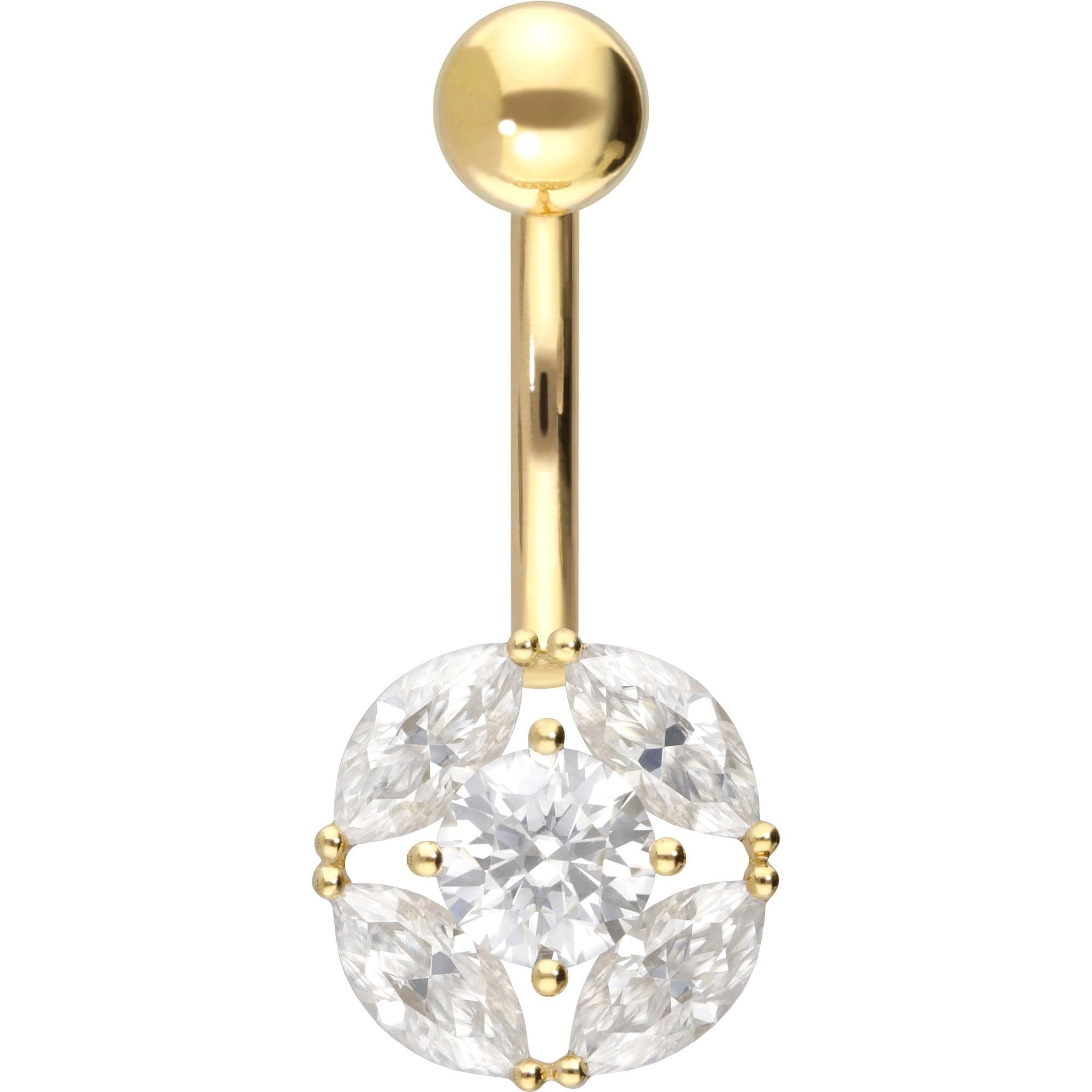 PIERCINGLINE Bauchnabelpiercing 18 Gold Bananabell MOISSANITE 750er Gold - Goldfarben