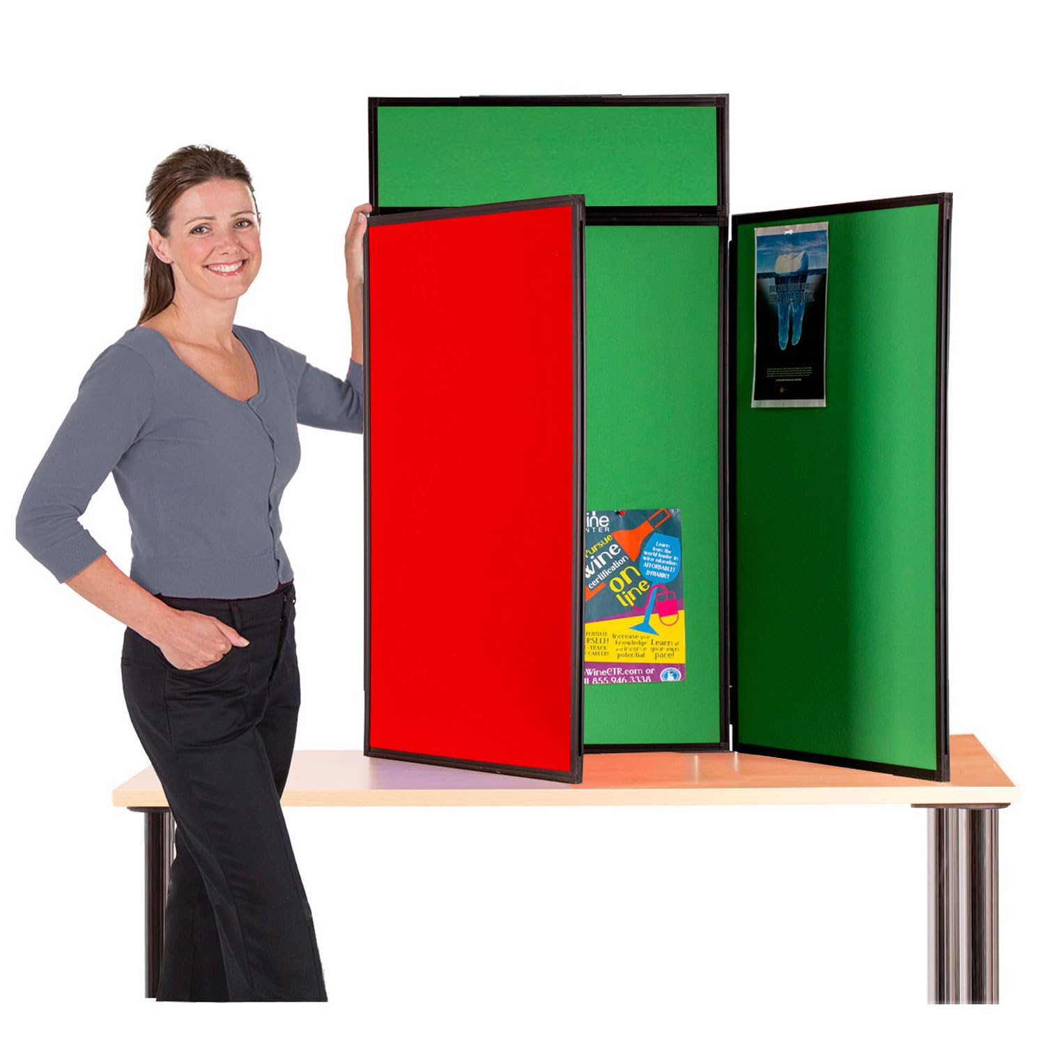 Wonderwall Foldaway Exhibition Display Kit with Bag, Header & 100 Adhesive dots|Table/Desk use (Portrait -Cherry/Quince Green|for Schools, Fairs, Community Hubs, Venues, Healthcare