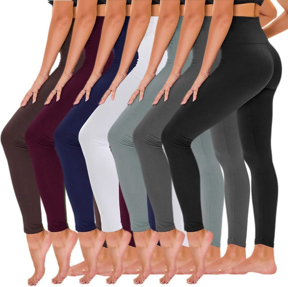 TNNZEET 7 Pack Leggings for Women - High Waisted Yoga Pants with Pockets Black Leggings Women Full Length & Capri