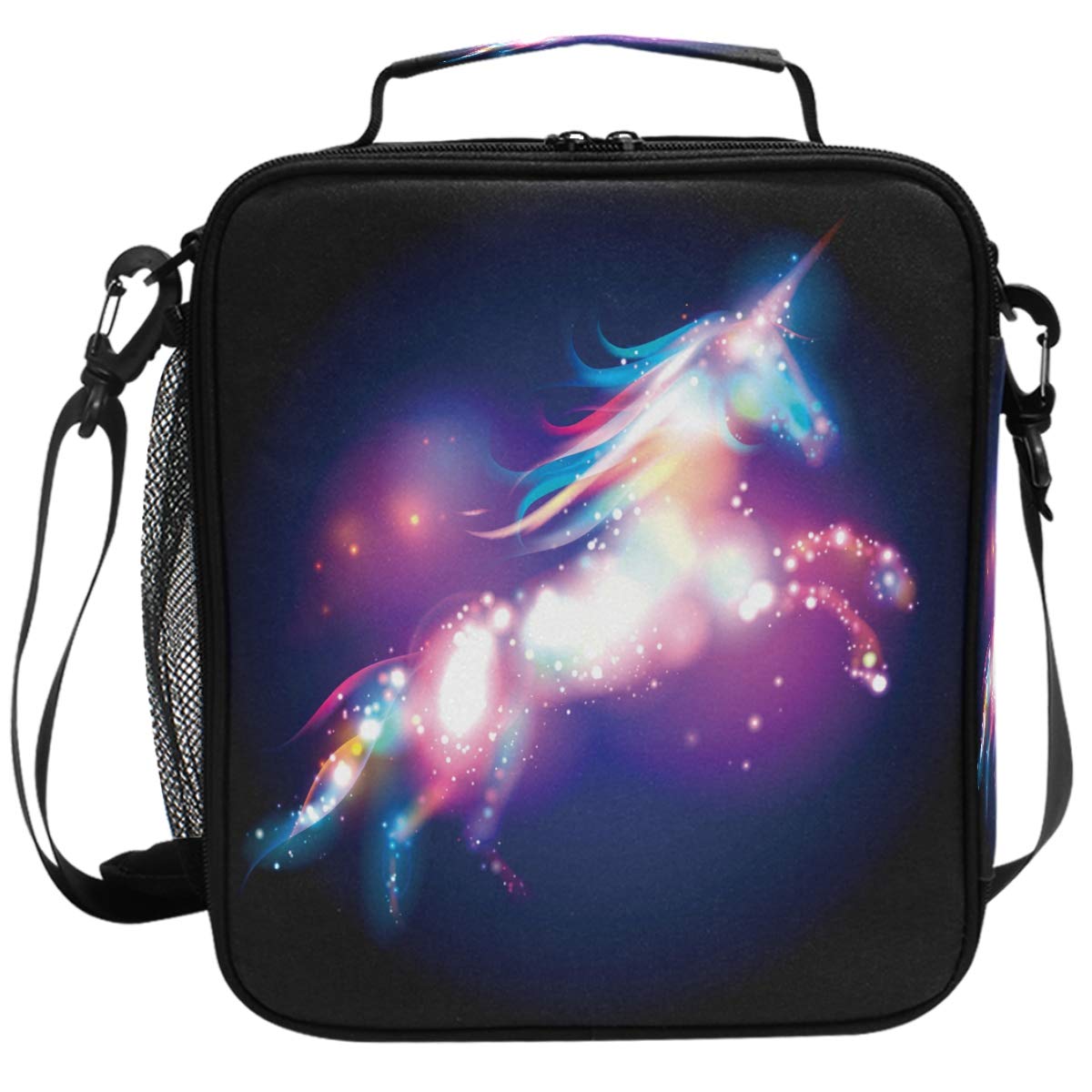 Wamika Unicorn Magic Design With Stars Lunch Box Insulated Lunch Bag Large Freezable Mermaid Unicorn Rainbow Galaxy Space Lunch Bag Tote Cooler Lunch