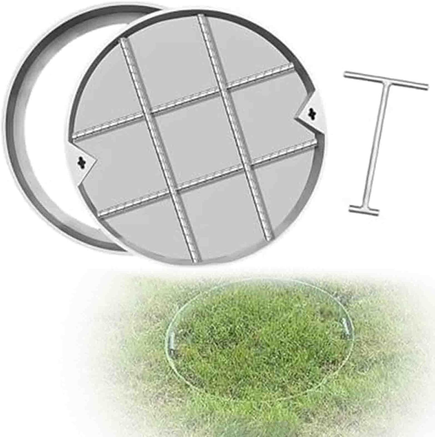 Tapa de tanque séptico oculta de repuesto para hormigón/azulejos/césped, cubierta de alcantarillado integrada circular al aire libre (30 x 30 cm)