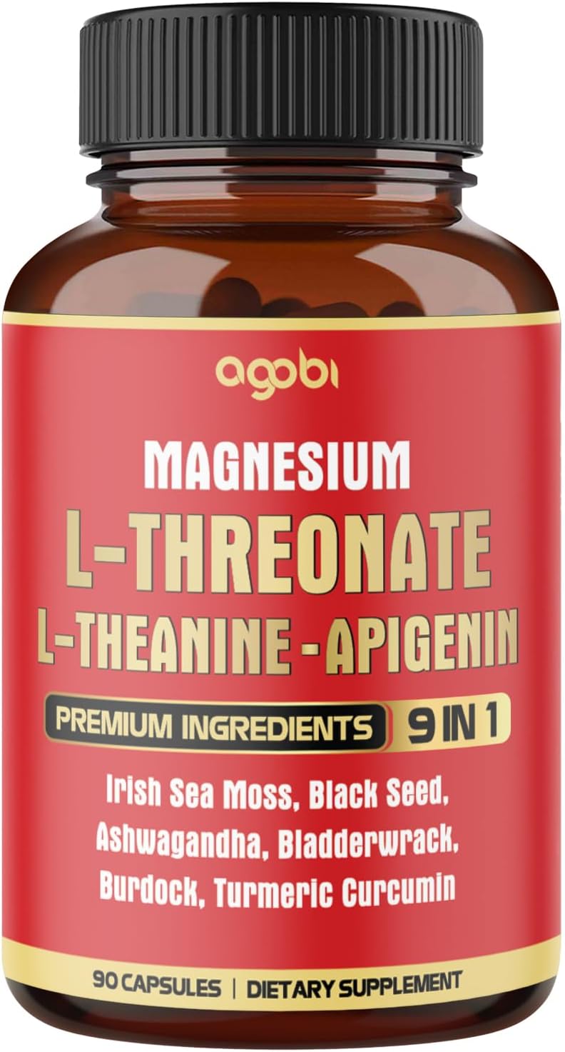 agobi Magnesium LThreonate Capsules Blend w LTheanine, Apigenin & Energy Support w Sea Moss
