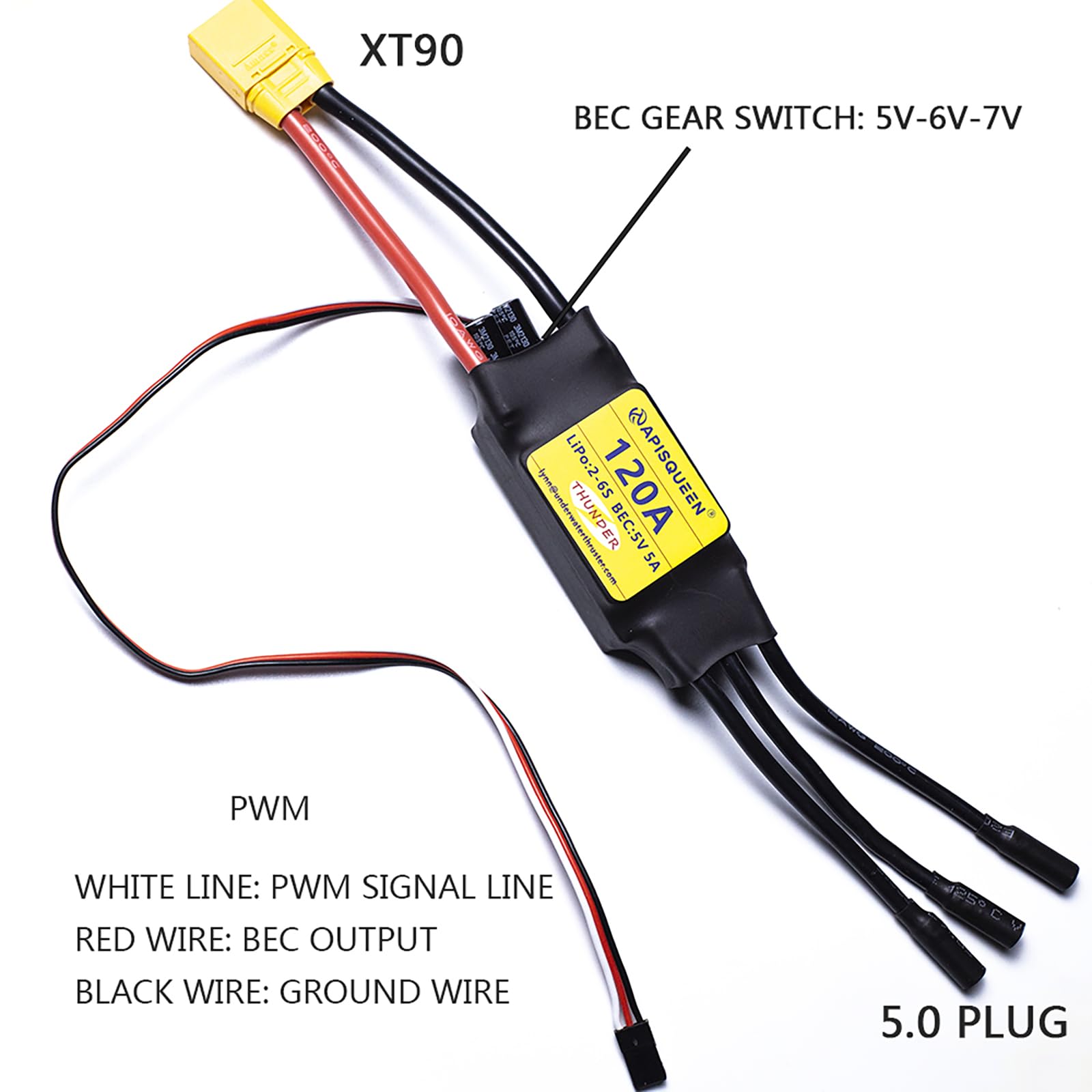 120A ESC 2-6S Brushless Regolatore di Velocità Elettronico 5v/6V/7.4V 5A BEC con XT90 & 4.0mm Spina per Modello Nave RC Barca RC Aereo