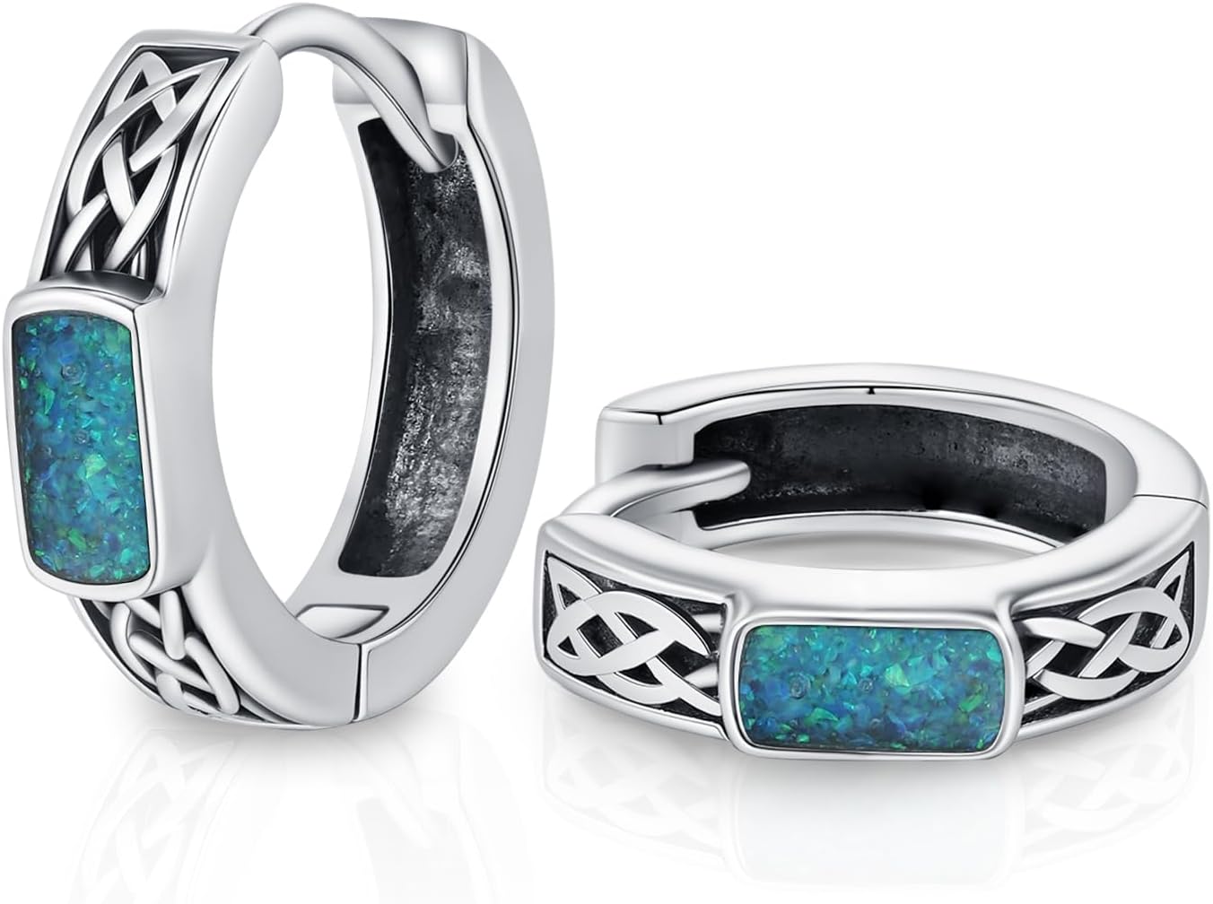 925 Sterling Silver Earrings Celtic Knot Earrings For Men Turquoise/Malachite/Opal/Abalone Shell Hoop Earrings