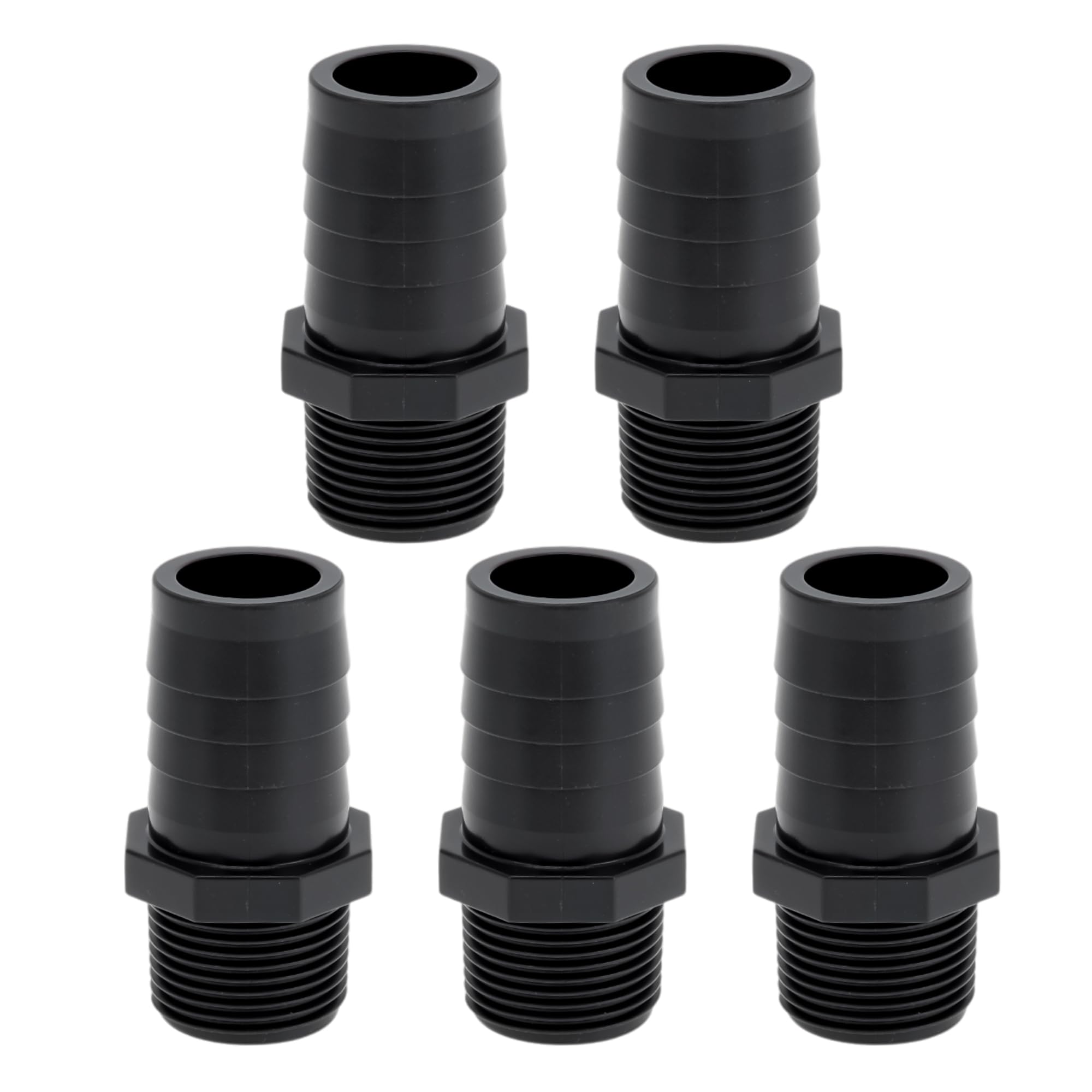 Hihaha Plastic Hose Barb Fitting 25mm / 63/64" 1/2" BSPT Male Thread Straight Pipe Connector 5 Pcs