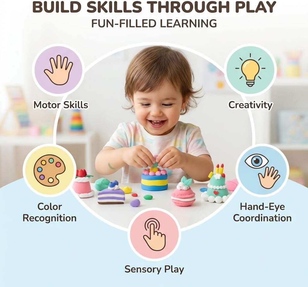 Air Dry Clay for Kids - 12 Dream Dessert Designs Modeling Clay Kit - Model Sculpting Set, Ultra Soft Safe & Non-Sticky | DIY Crafts, School Projects & Party Favors for Boys & Girls