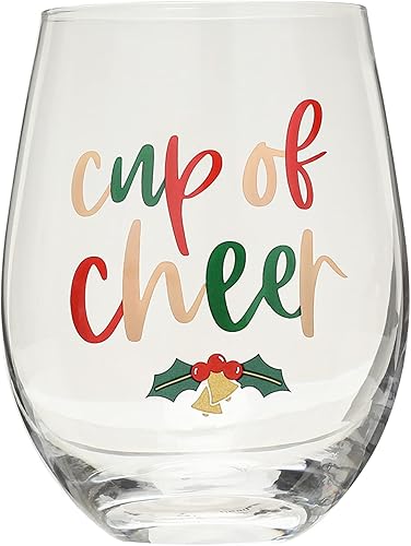 Pearhead Copa de vino de alegría, copa de vino sin tallo, regalo de Navidad para mamá, decoración de cocina de vacaciones, copa de vino de alegría,