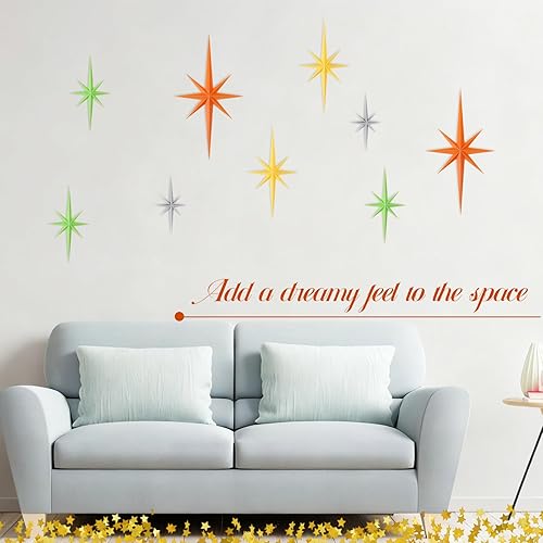 Miniatura 5 de DDETYM 6 piezas de escultura de pared retro Starburst, decoración de pared moderna de mediados de siglo, 8 estrellas atómicas puntiagudas,