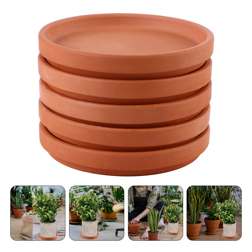5 Sottovasi Rotondi In Terracotta GANAZONO Da 20 Cm – Vassoio Impermeabile Per Piante, Terracotta - 4