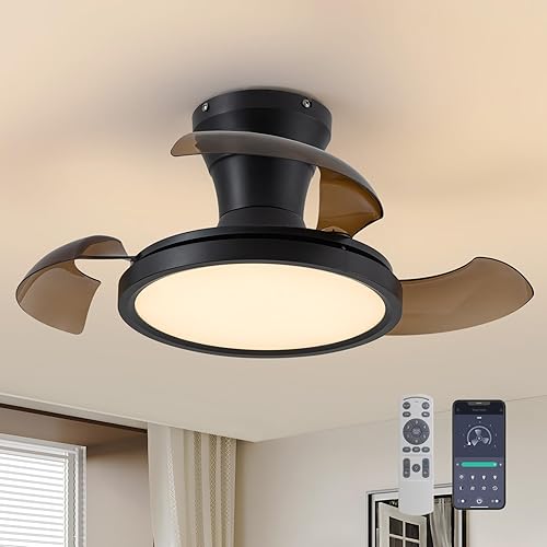 Ventilador de techo retráctil de 28 pulgadas con control remoto de luz, regulable de 6 velocidades reversibles, accesorios de techo pequeños,