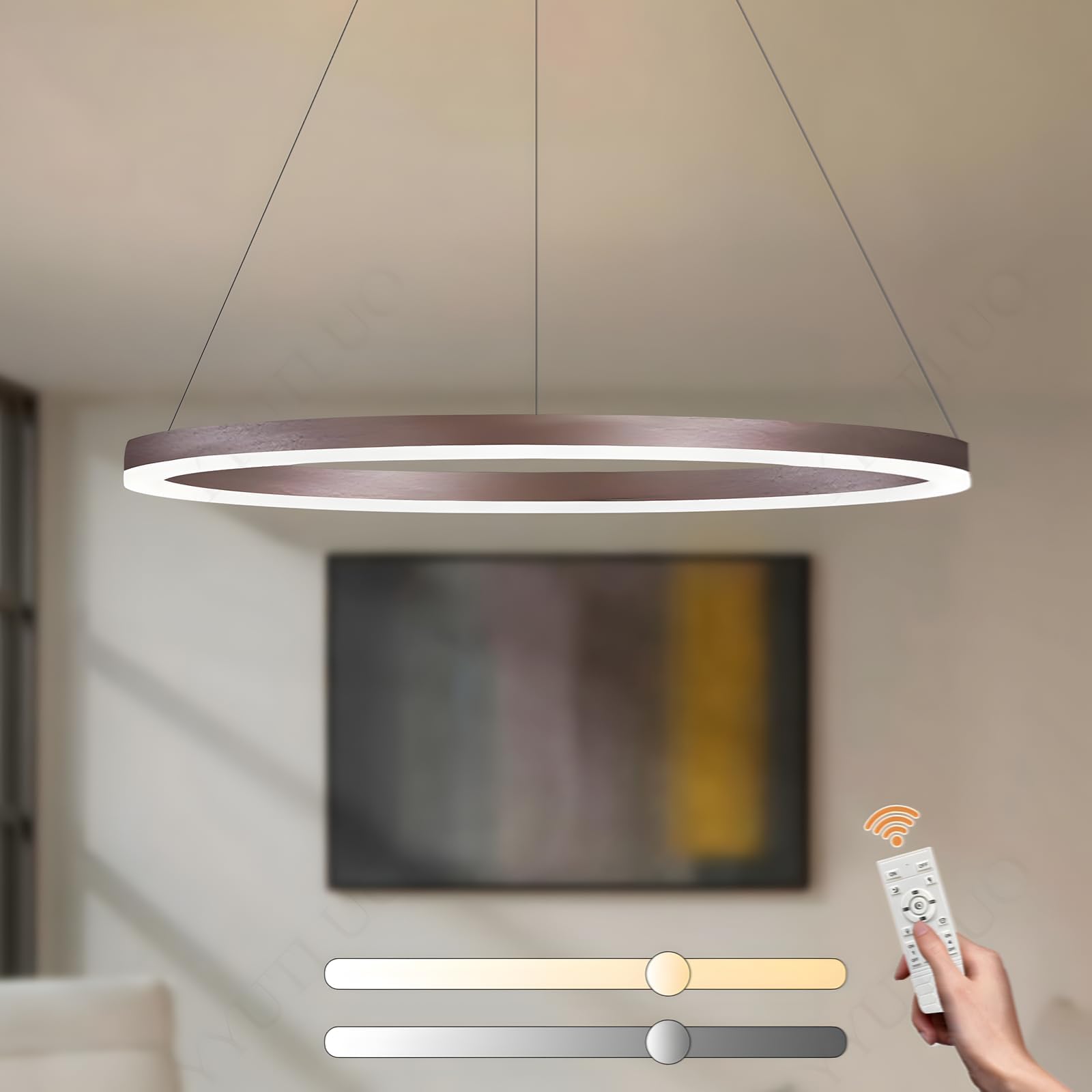 YYUTLUO Modern DIY Circle LED Chandelier | 1 Brown Ring:80cm=35W | Metal + Acrylic LED Pendant Lighting, 2.4G Dimmable Remote Control | Round Ceiling Hanging Lamp, Living Room Bedroom Dining Office — image 1