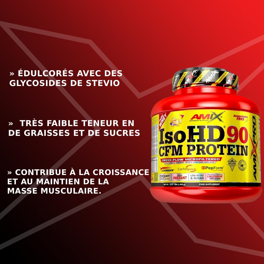 Amix - ISOHD 90 CFM Protein - Augmente la Masse Musculaire et Aide à la Récupération - Protéine de Lactosérum Instantanée - Sans Aspartame - Lait Vanille - 1.8 Kg