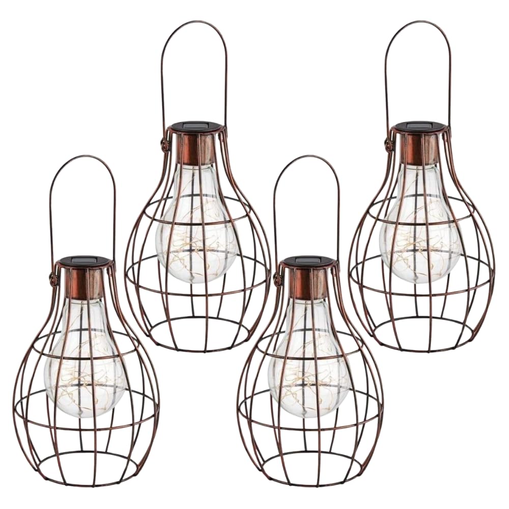 Garden Mile 4pc Hanging Solar Lights Outdoor Garden Bronze Effect Solar Lanterns for Outside Lights Hanging LED Weatherproof Driveway Pathway Lighting Ideal for Yard Patio Light Garden Lighting