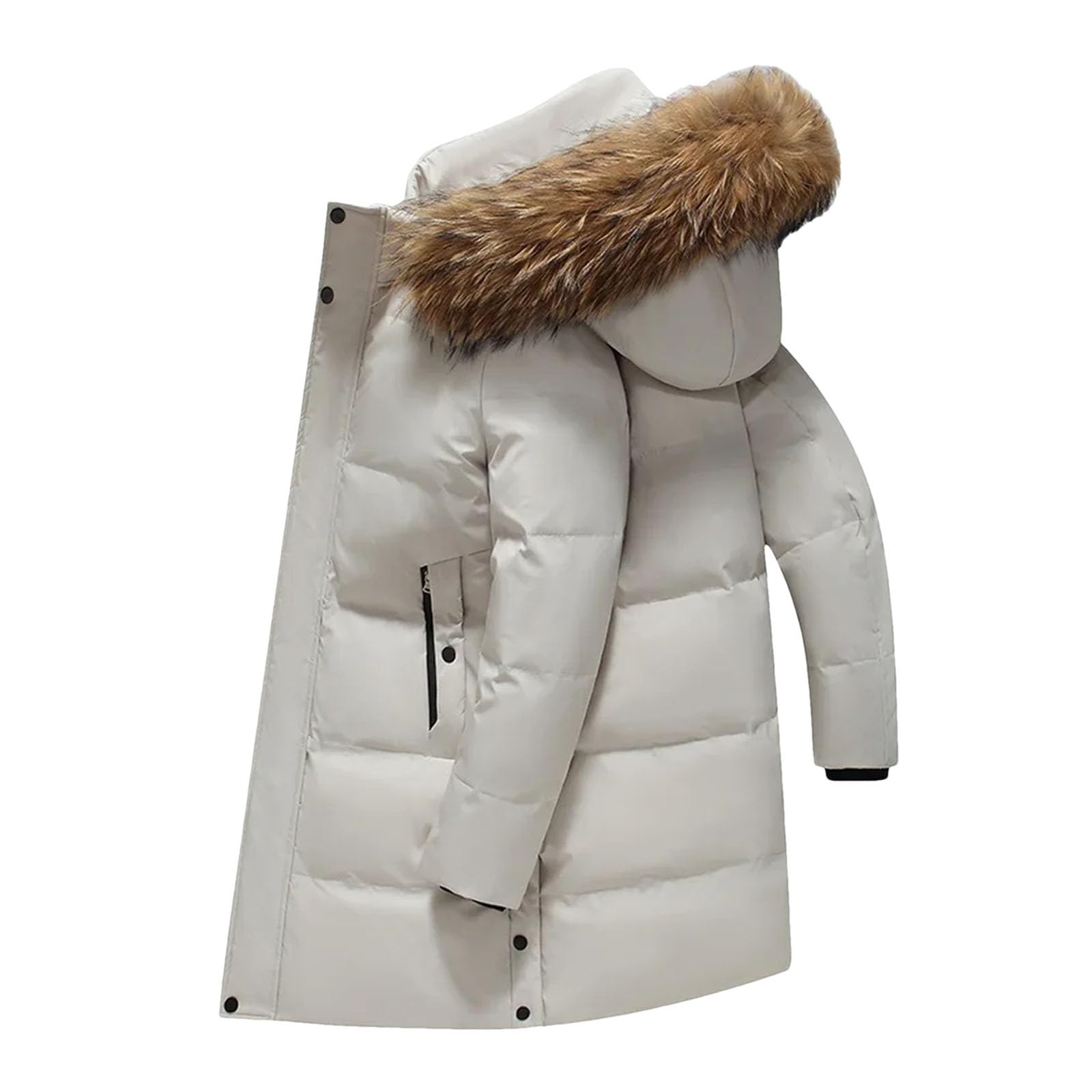 Dcvmvmn Mens Down Jacket Mid-Length Slim Hooded Collar Thickened Puffer Coat Winter Warm Outerwear