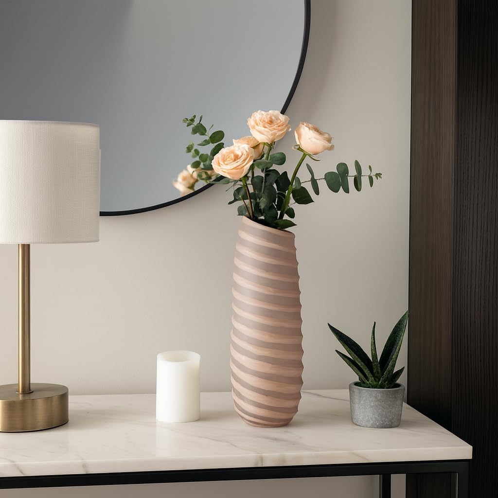 Decorative Carved Glass Vase for Counter - Perfect Flower Vase for Living Room, Bedroom, Office, and Room Styling - Stylish House Decor, Home Display Accent, and Coffee Table Centerpiece - 16", Ivory