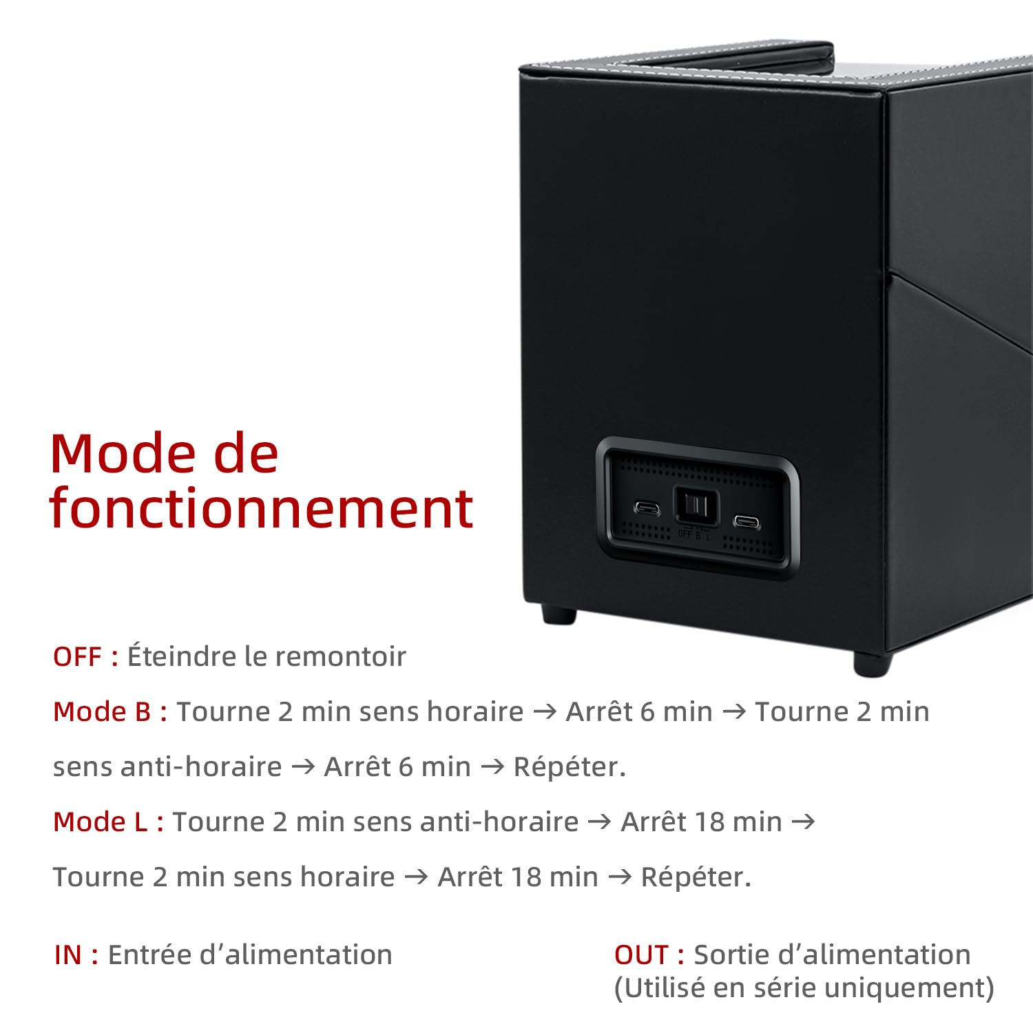 Mcbazel Remontoir Montre Automatique Cuir Boîte de Remontoir à Double Montre, Chargeant le Double Ecrins pour Automatiques d'unité Rotative à Double Silencieux 2 Mode Rotation Boîte à Montre Remontoir