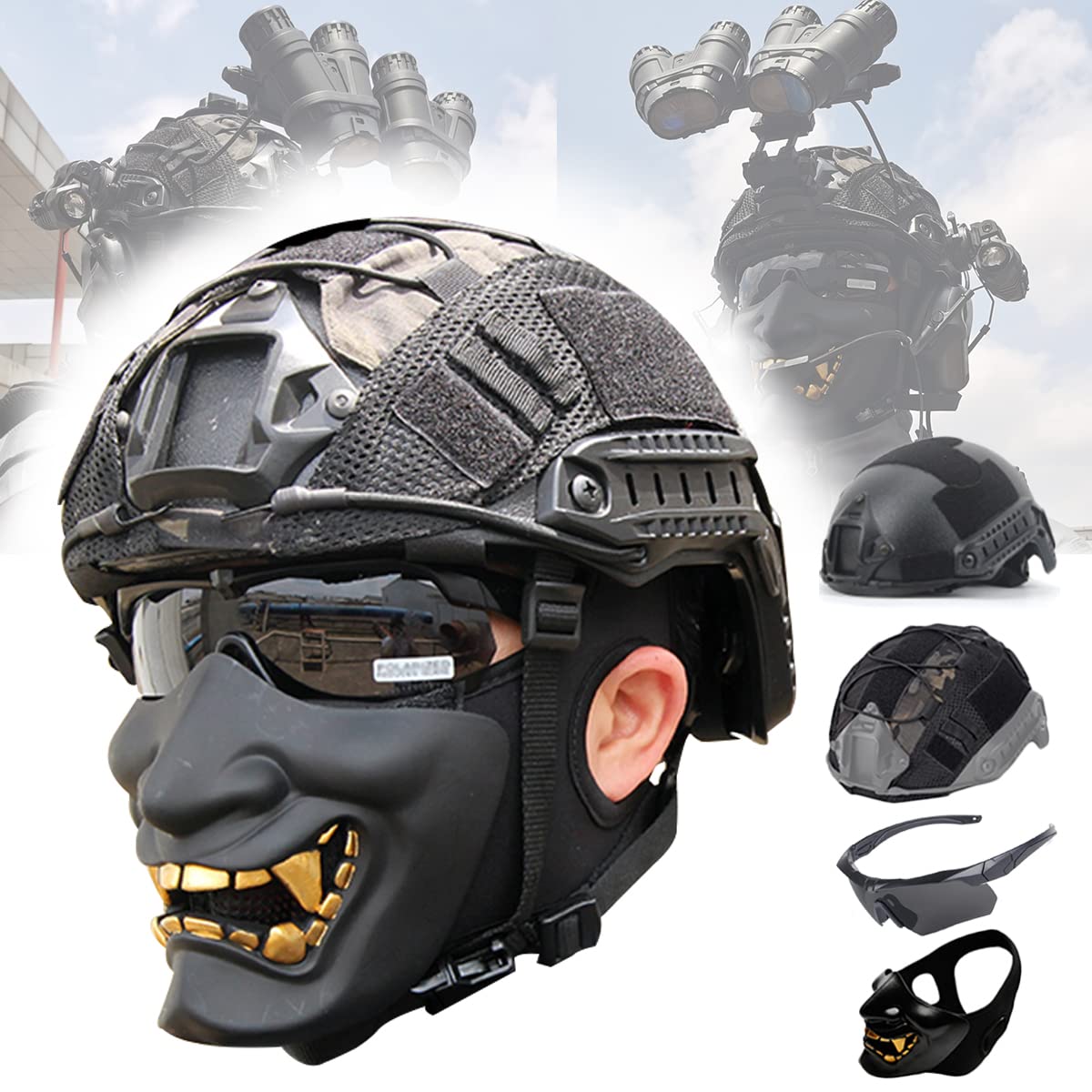 Amazon.co.jp: タクティカル FAST ヘルメット セット般若マスク
