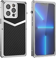 Vista 12 de HUALIMEI Funda de lujo para iPhone 13 Pro 6.1, funda de teléfono de fibra de carbono, armadura protectora militar con protector de pantalla
