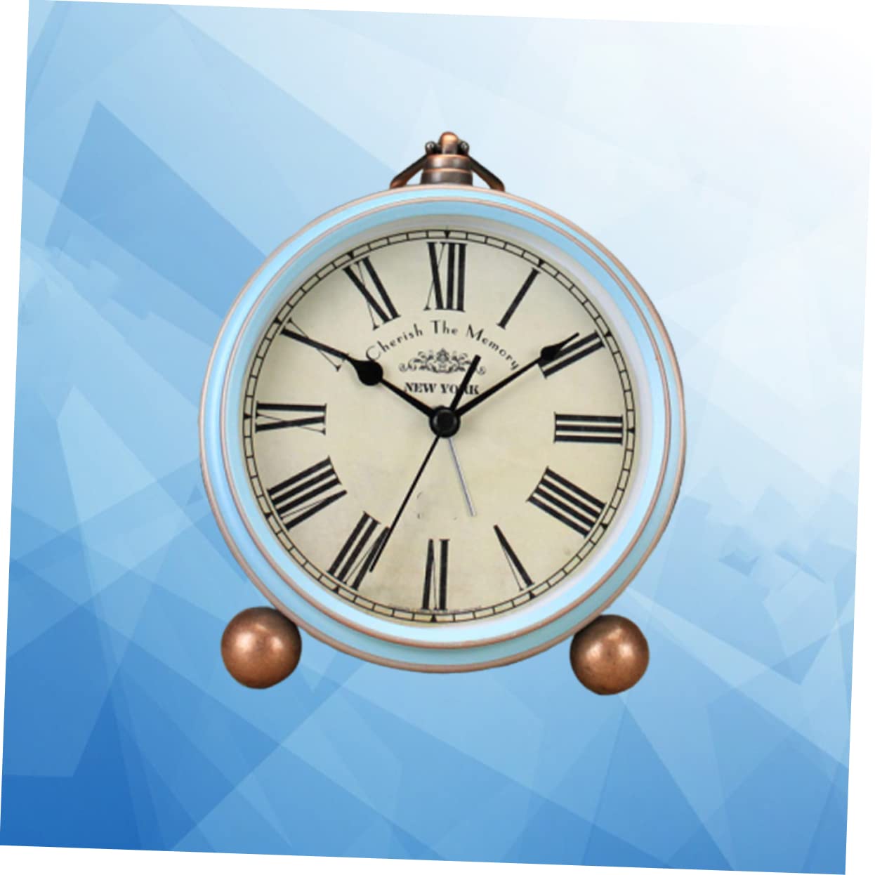 Reloj Despertador Retro Vintage Azul de Mesa de Metal para Escritorio