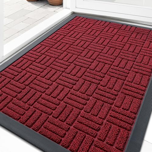 Image of OLANLY Front Door Mat Outside Entrance 33x21, Absorbent, Heavy Duty Sturdy Natural Rubber Doormat Indoor Outdoor, Non-Slip, Stain and Fade Resistant, Low Profile Floor Mat for Entryway, Black Red