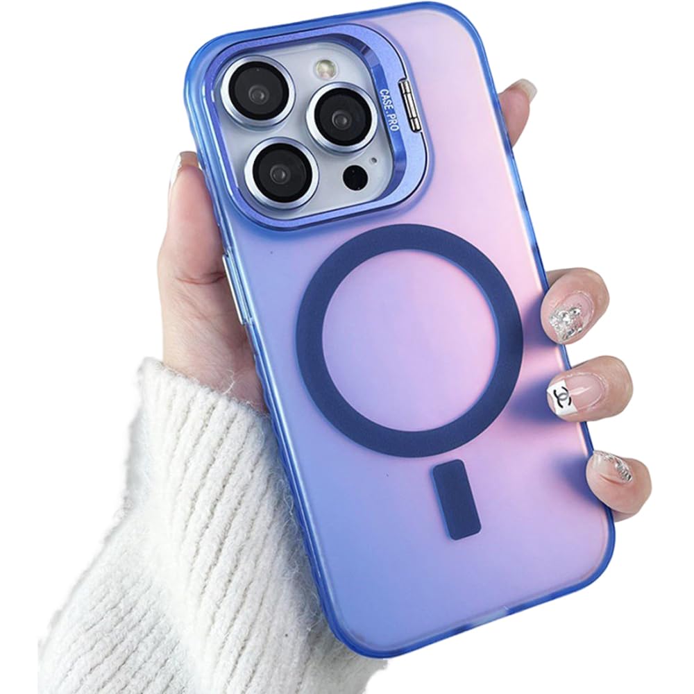 ZinLyuen for iPhone 16 Pro Case Invisible Stand Military-Grade Holographic Iridescent Case for 16 Pro Compatible with MagSafe with Camera Protector,