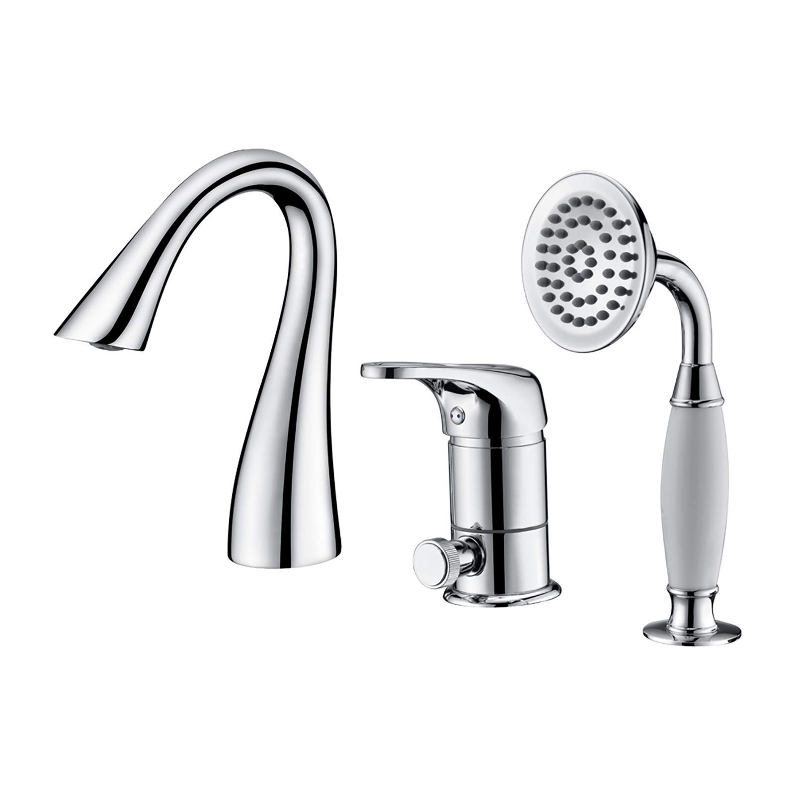 CWCQGH Bath Filler Mixer Taps with 1.5m Handheld Shower, Brass Bathtub Tap Single Handle 3 Hole Tub Filler Faucet Widespread Bathtub Faucet Deck Mounted Bathroom Shower System S,Chrome