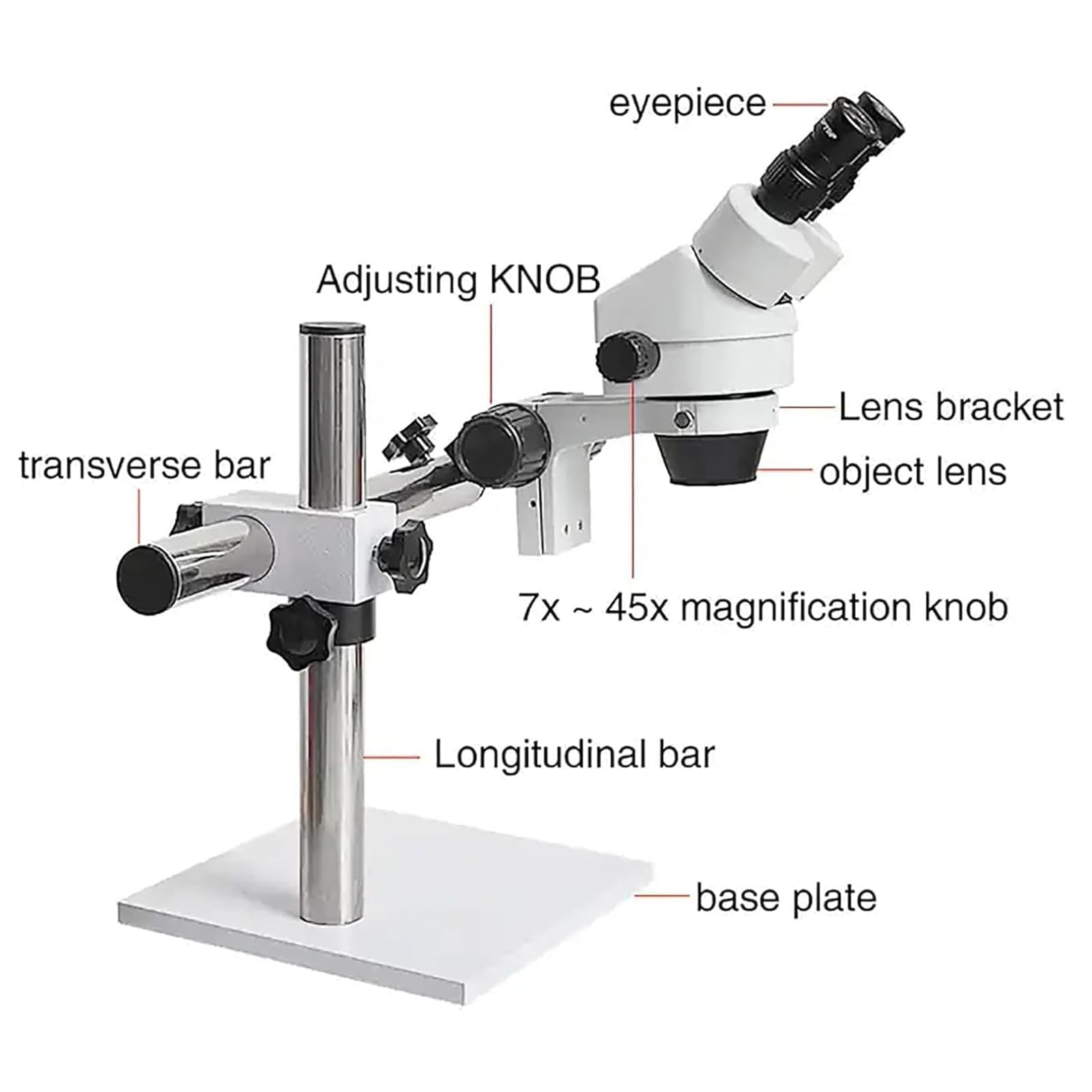 Microscopio Profesional para Joyería, Lupa Multidireccional con Microincrustaciones, Brazo Flexible Y Espejo WF10*/20, Aumento De 7X-45X Y Campo Claro, para Fotografía Y Gemología