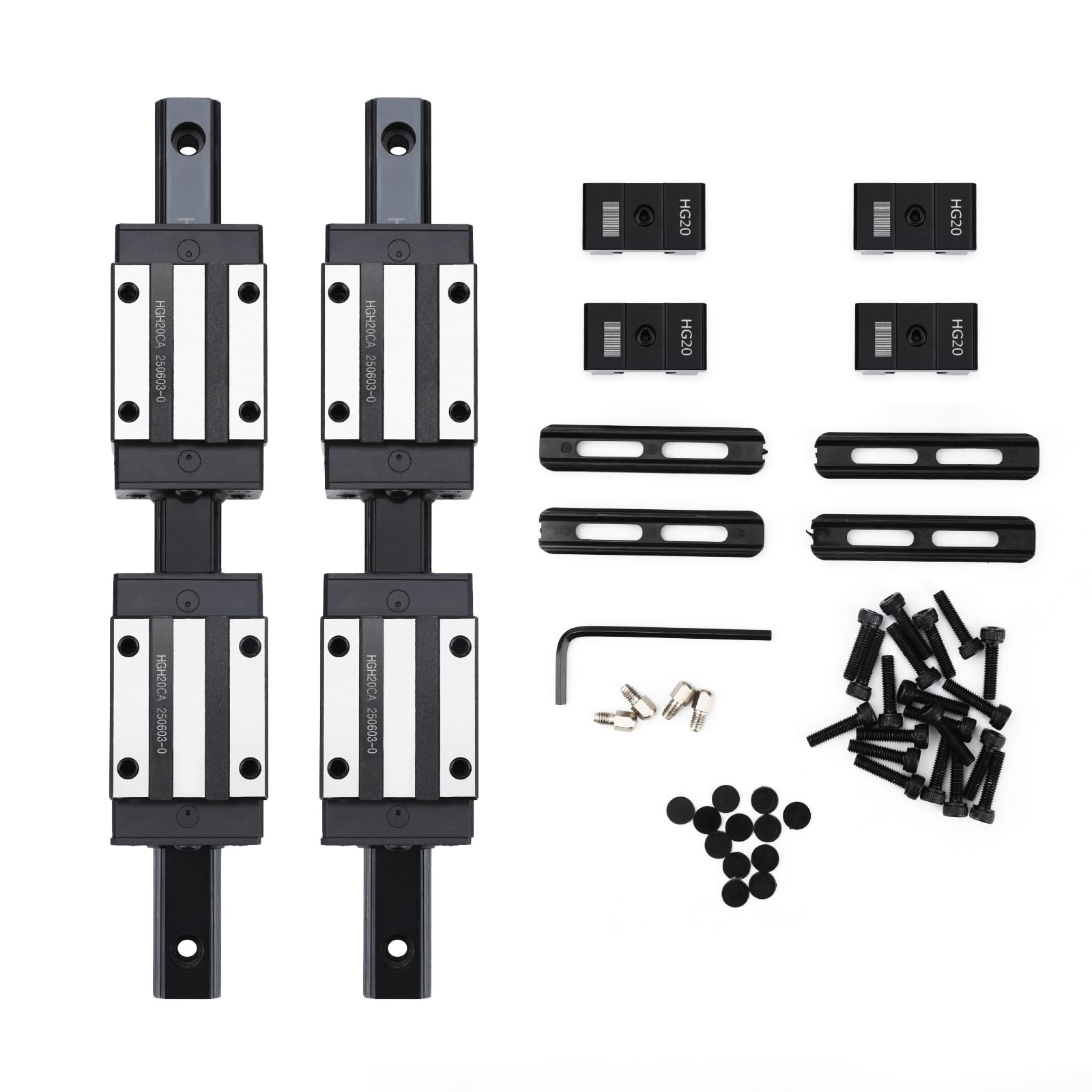 250mm / 9.84 inch HGR20 Linear Guide kit,2pcs 250mm hgr20 Linear Rail with 4pcs HGH20CA Carriage Block and End Stop Block — Amazon image 2