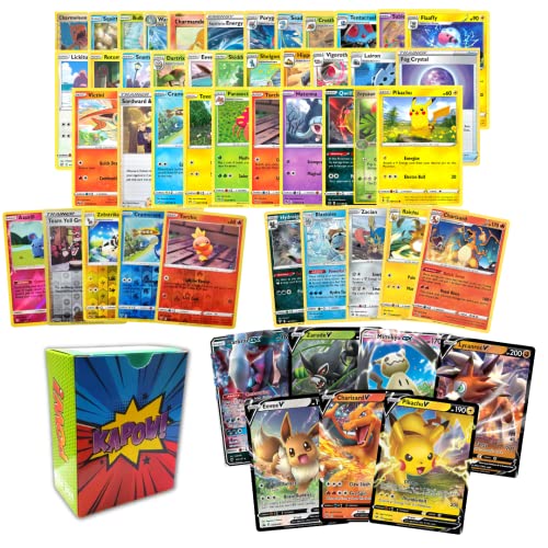 Ultra Rare Pokemon Bundle: 50+ Cards = 50 Cards + 3 Rare Cards + 3 Foil Cards + 1 Random Ultra Rare Card (EX, GX, or V!), Includes Kapow Cards Collection Deck Box!
