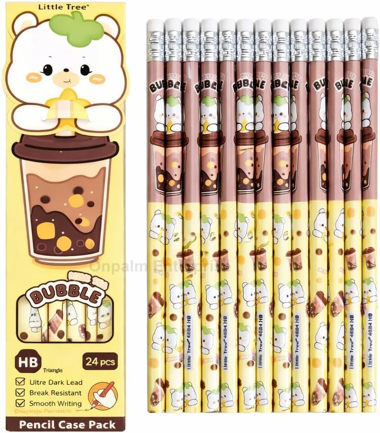 Cute HB Pencils Pack of 24 with Storage Case & Eraser | Dark Writing Break Resistant Graphite | Kids School Stationery, Homework, Drawing, Birthday Return Gift Set