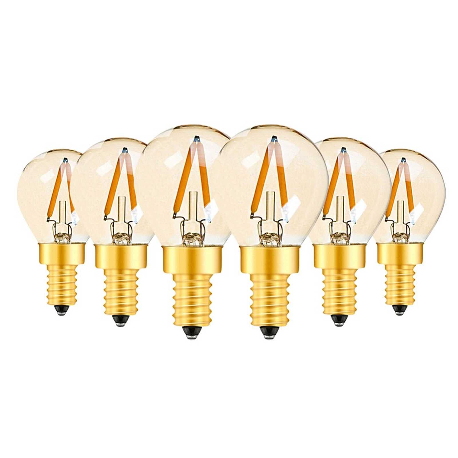 KUNOQXHA E14 Edison LED Filament Light Bulbs 1W Dimmable, 10 Watt Equivalent G40 Vintage Night Light Bulbs 2200K Warm White E14 Base Mini Globe Bul Amber Glass AC220V-240V 6 Pack