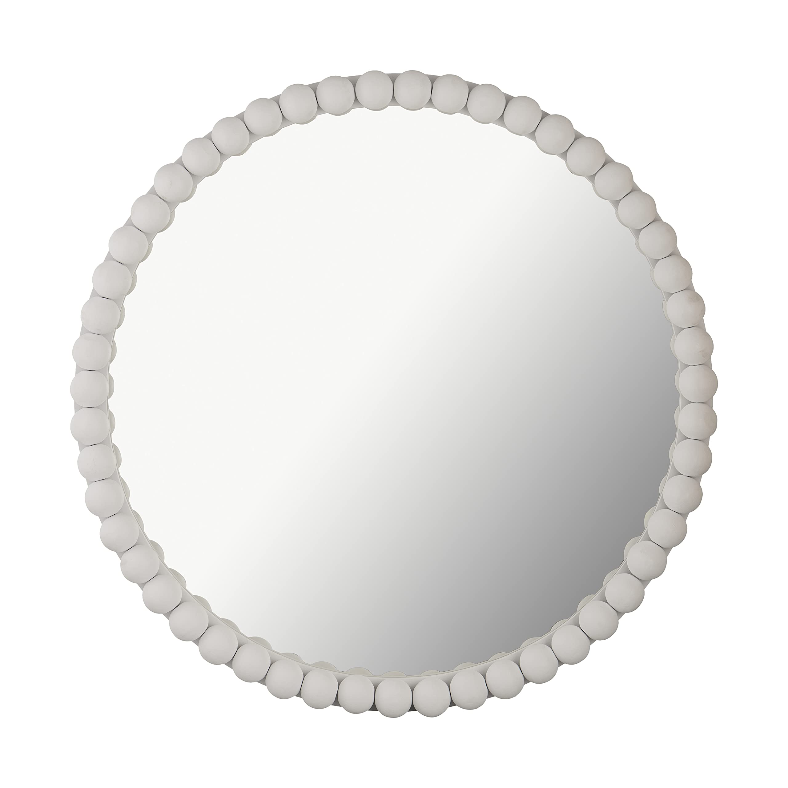 Tov Furniture Baria 30 inch Round Wall Mounted Wooden Mirror (White)