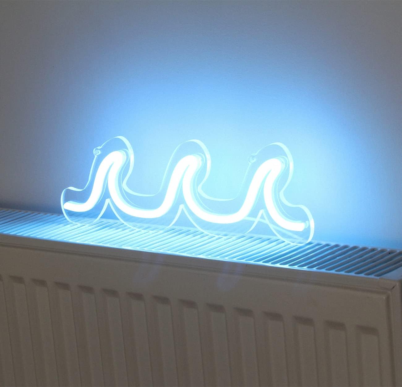 Wave Neon Signs Light Blue LED Night Lights With Dimmable Switch For Kids Wall Decor USB Powered For Living Room Bar Bedroom Christmas Gift(11.8 * 3.9")