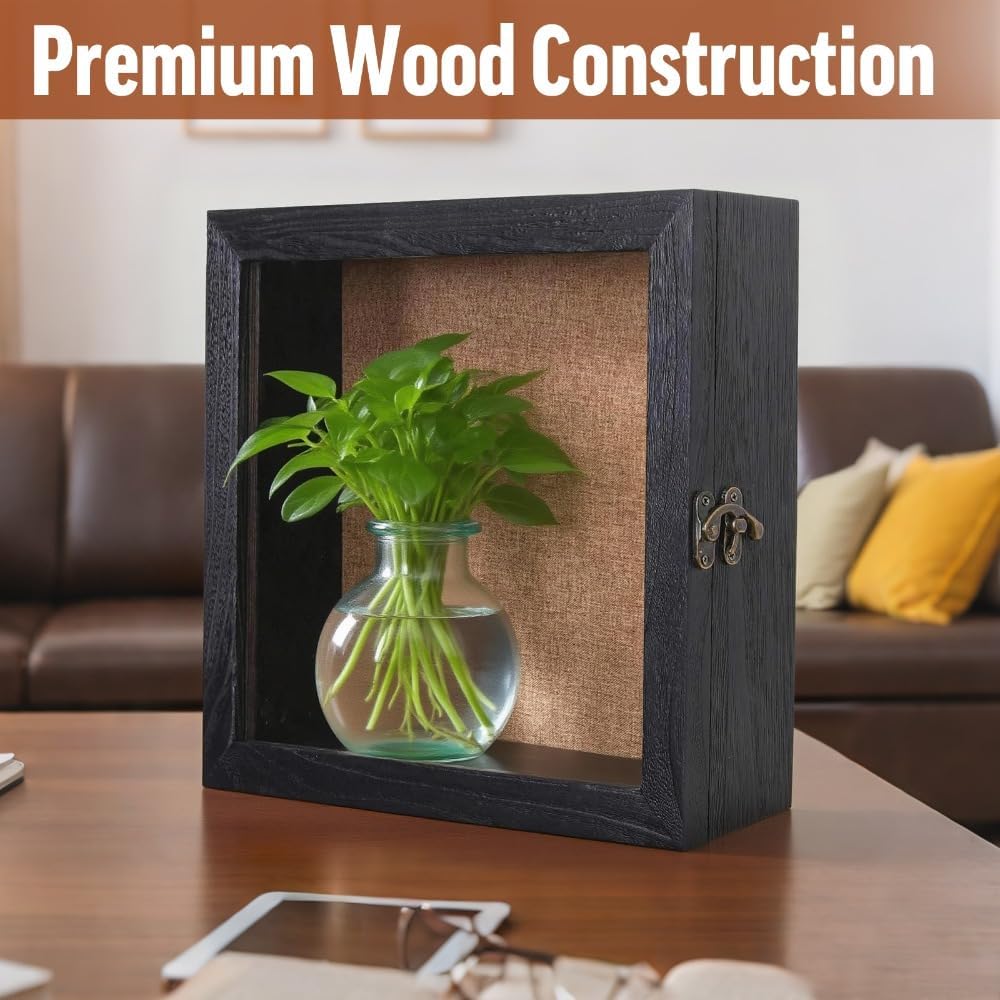 15x15x4 Shadow Box, Exterior Depth 4in Extra Deep Shadow Box Frame for Pictures, Photos and Keepsake(Black)