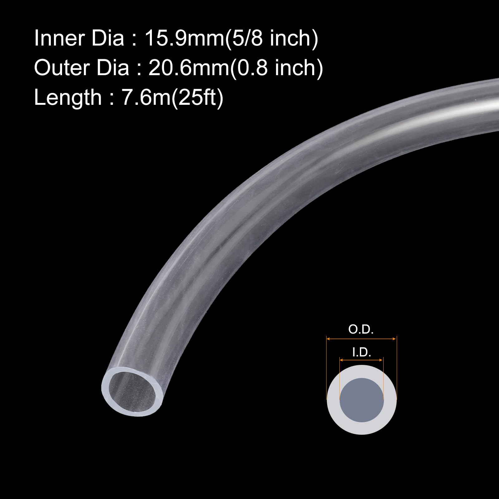 QUARKZMAN Tubo In PVC Trasparente 15.9mm x 20.6mm 25ft Tubo Plastico PVC Flessibile Tubo Acqua Per Tubazioni Industriali Acquari Pompa 5/8" ID Con 2 Pezzi Fascette