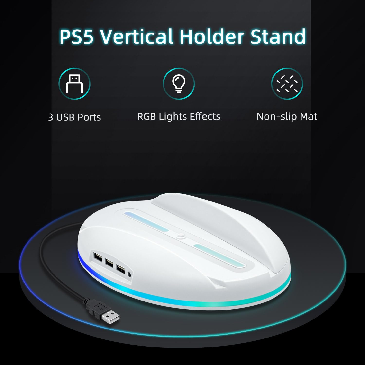 Mcbazel PS5 Support Vertical RVB avec Ports de Charge USB 2.0 Compatible avec Les Consoles PS5 UHD et Digital Edition - Blanc (ne Convient Pas pour PS5 Slim)