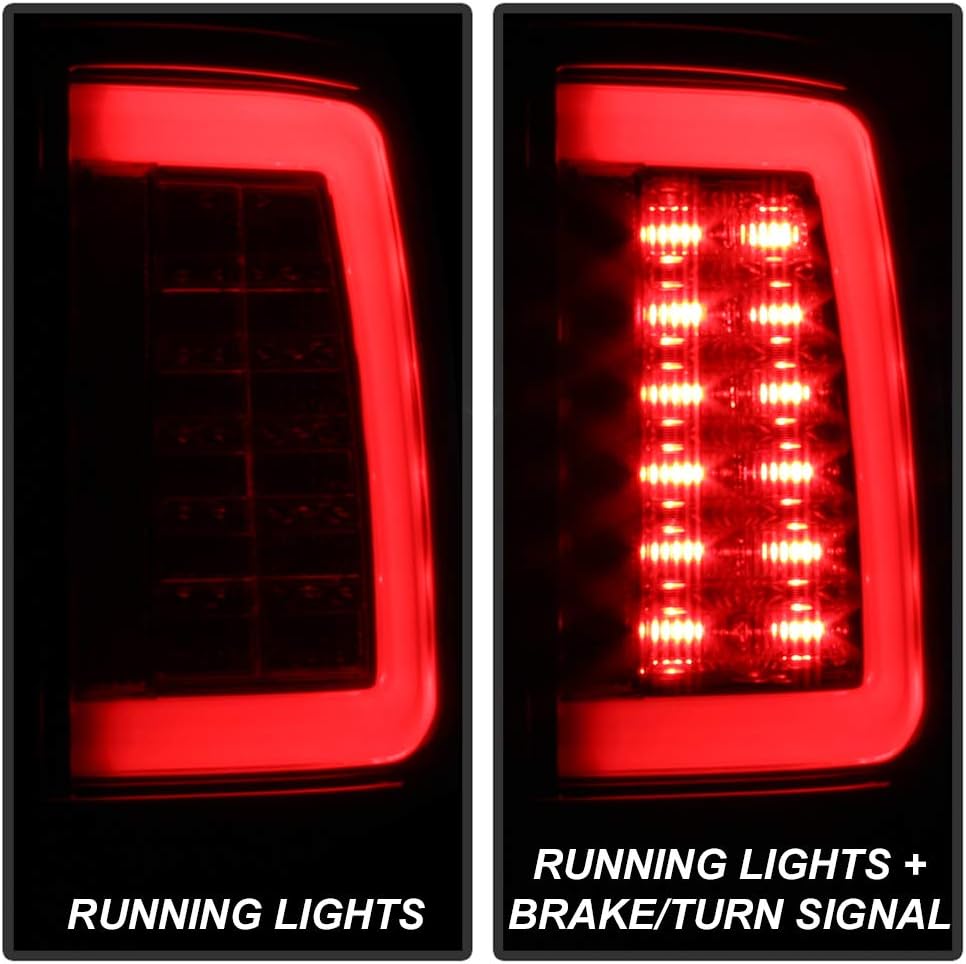 ACANII - For [Factory LED Tail Light Model] 2013-2018 Dodge Ram 1500 Red Clear LED Tube Tail Lights Brake Lamps V2 Pair