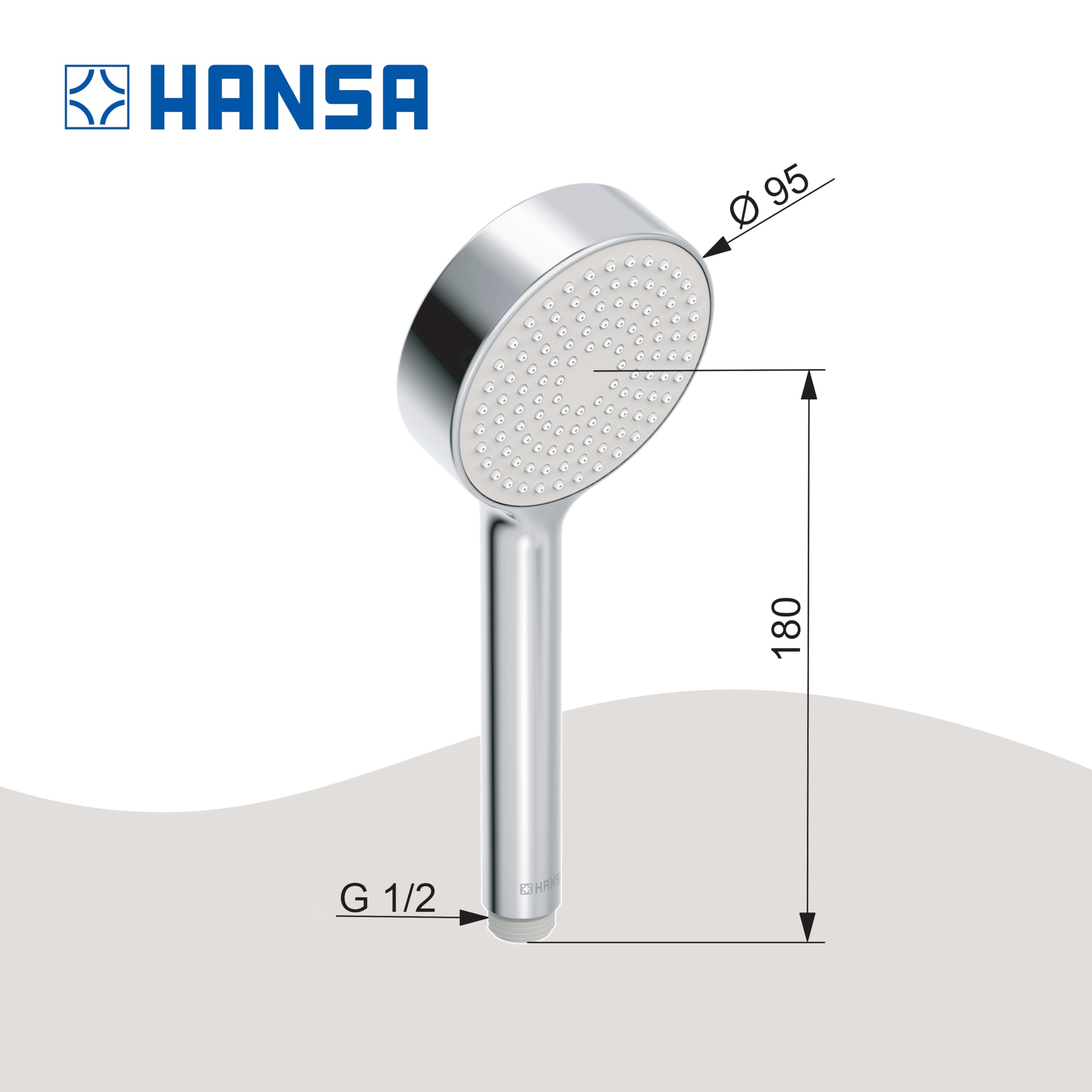 HANSA BASICJET ECO - Soffione doccia a getto unico, con funzione EcoFlow (9 l/min), funzione anticalcare, testa doccia 95 mm di diametro, attacco standard G 1/2, cromato