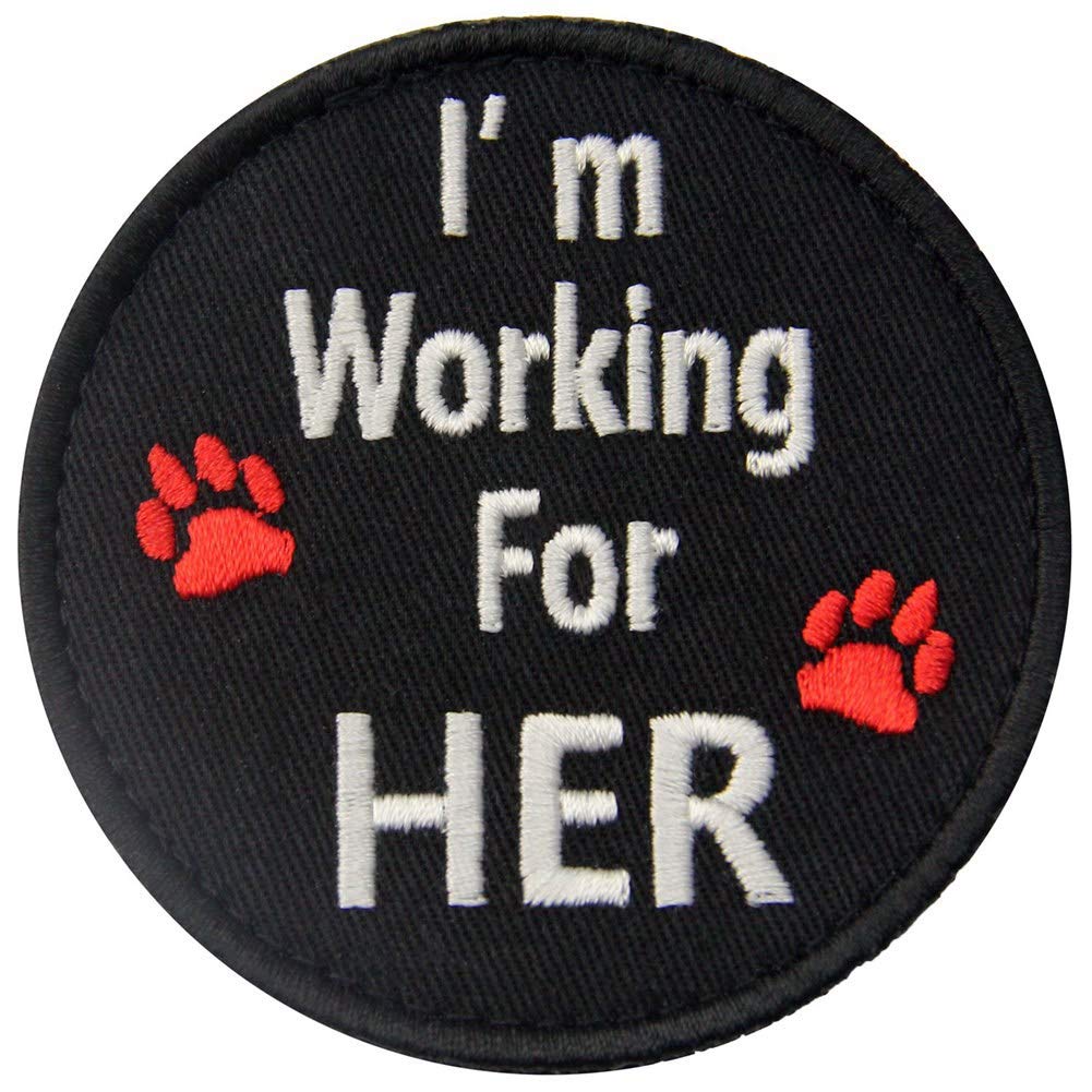 Embtao Working For Her Service Dog I'm Vests/Harnesses Emblem Embroidered Fastener Hook & Loop Patch