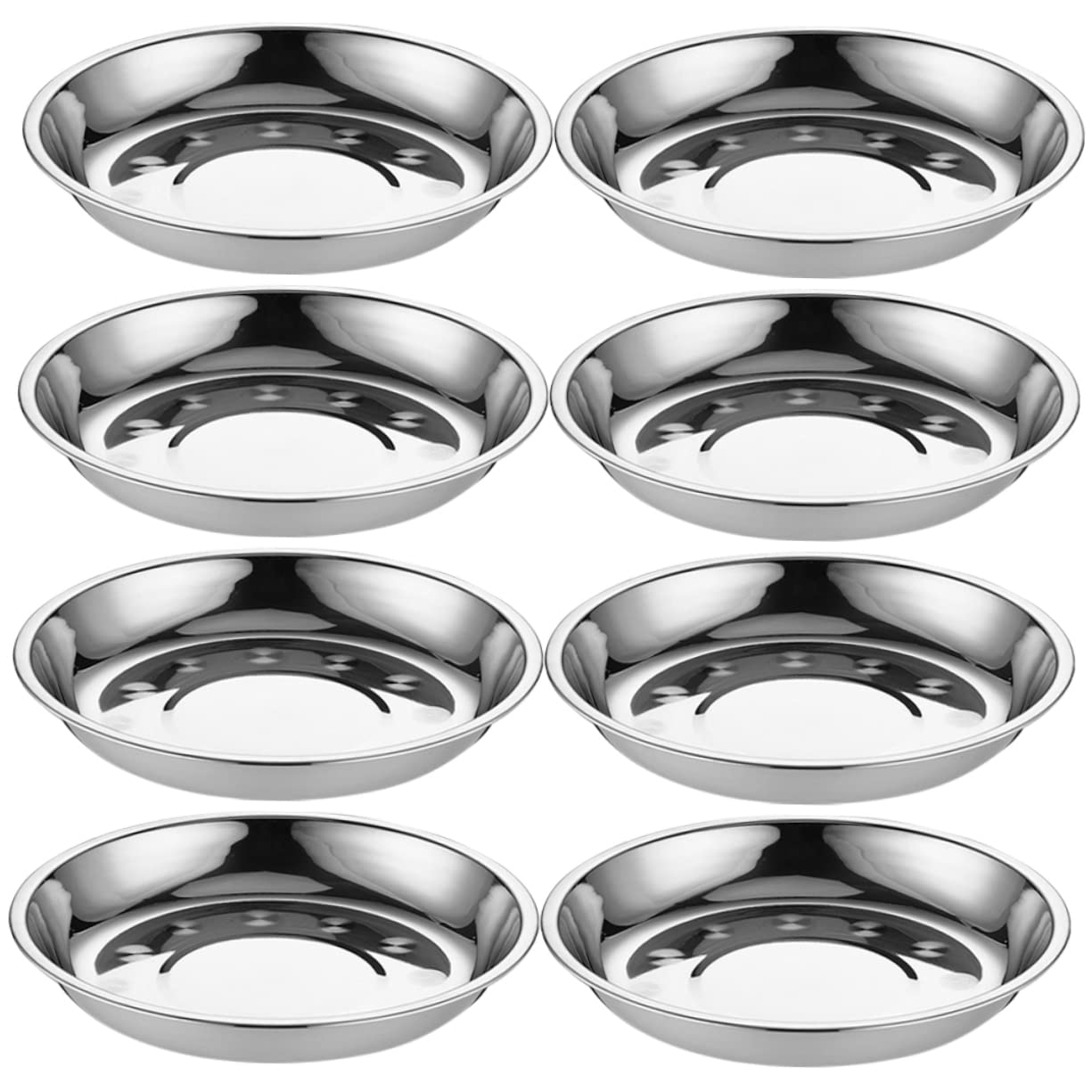 GOOHOCHY 8 Pcs Stainless Steel Round Dinner Plates 6.69In Food Serving Trays for Barbecue Parties Family Gatherings and Restaurant Use
