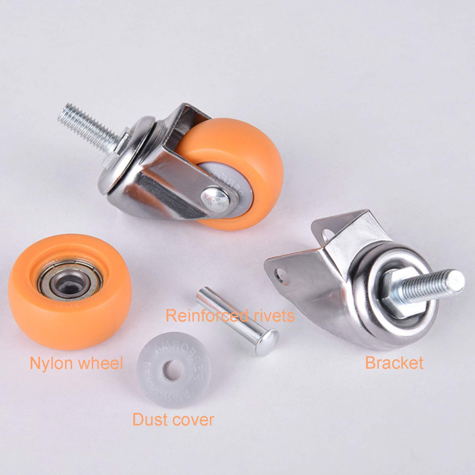 5 Pièces Roulette Charge Lourde,roulettes Pivotantes avec Tige Filetée,Petites roulettes pour Meubles,avec Frein,M6/M8/M10,Capacité de Charge 30 KG par roulettes