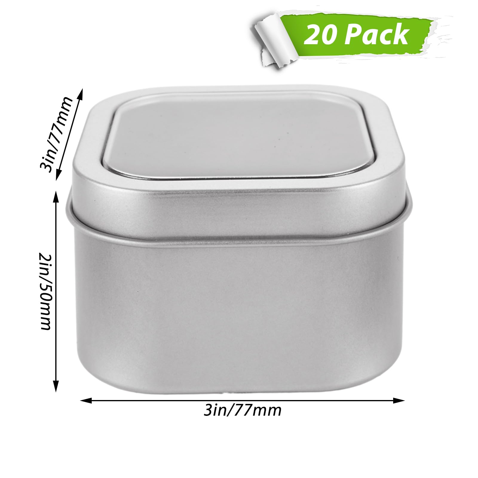DAJAVE 20 Pack Square Metal Tins with Window Lids, Silver Empty Tin Box Containers with Lid for Storage Drawing Pin Candies Jewelry Crafts, 3x3x2 Inch
