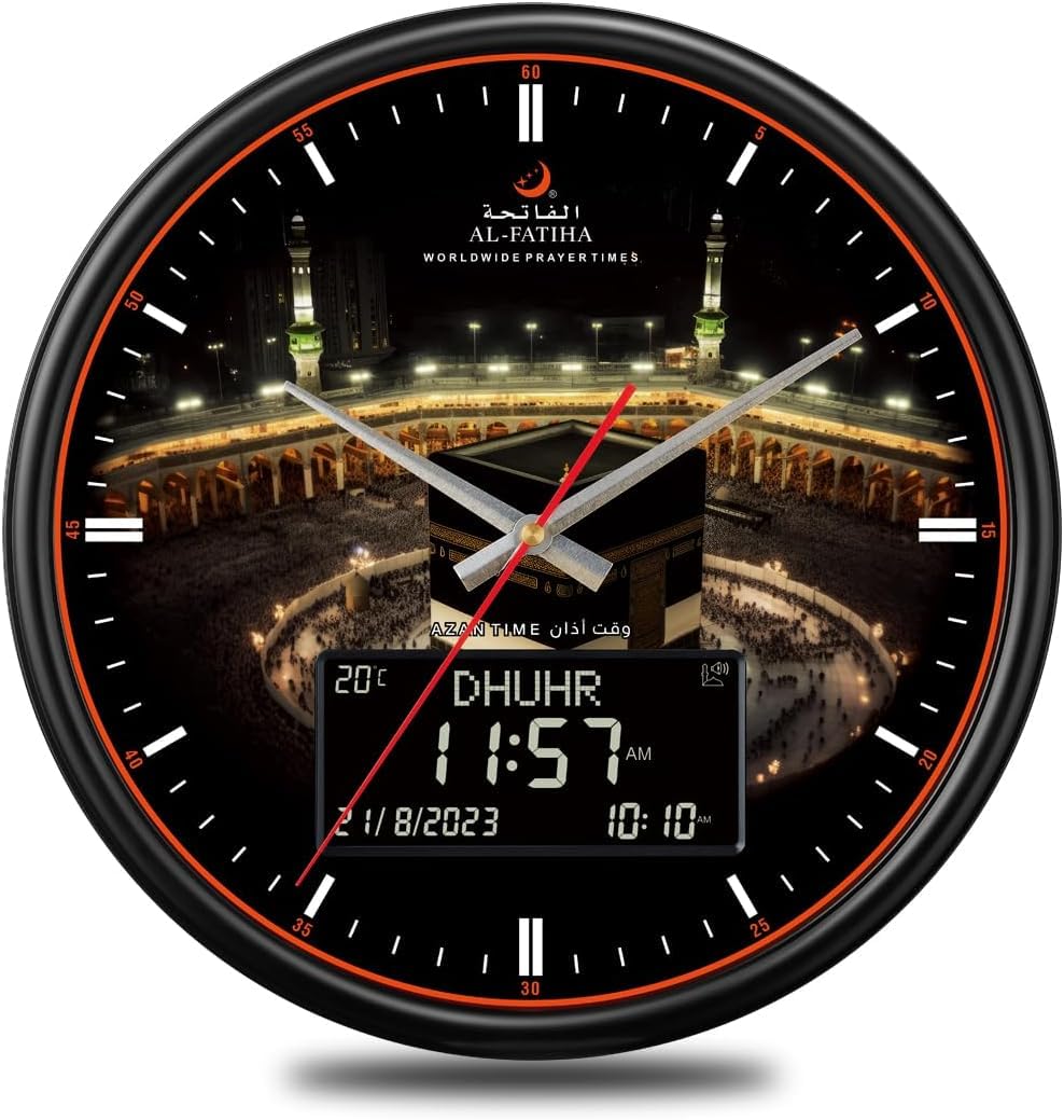 Reloj LED de oración musulmán, reloj de pared digital Athane para casa, oficina, mezquita (Negro)