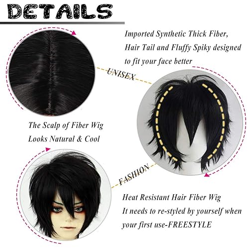 Miniatura 4 de Pelucas de pelo sintético lacio, corto y esponjoso. Para fiestas de cosplay, anime peluca con pelo despeinado y puntiagudo, para hombre y mujer