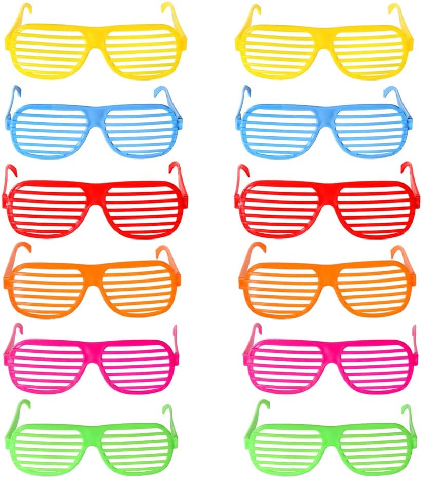 12 PCS Shutter Shading Glasses 80's Party Slotted Sunglasses Neon Color Shutter Shades Glasses Children Party Bag Fillers Kids Novelty Fancy Dress Costume for Night Out Party